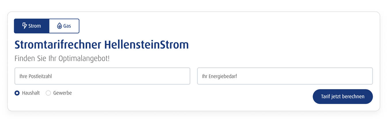 Bild vom Tarifrechner auf der Startseite